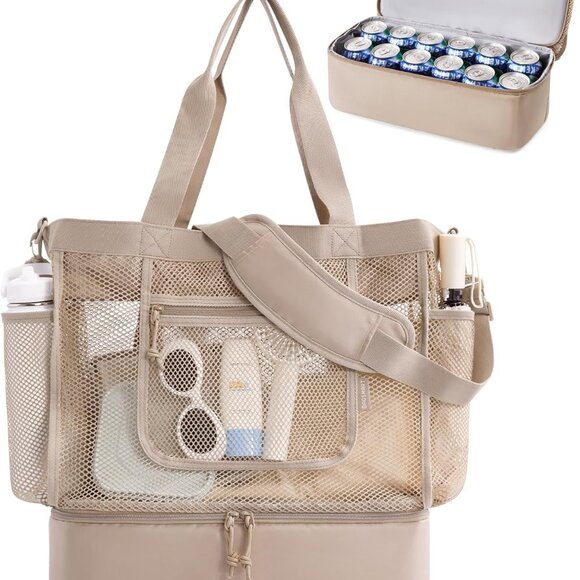 Elegant & Functional Beach Tote for Women - Mesh Design, Cooler & Zipper Closure - Picture 1 of 7